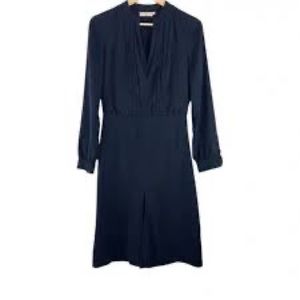 Tory Burch Navy Pleated Front Long Sleeve Dress sz 10